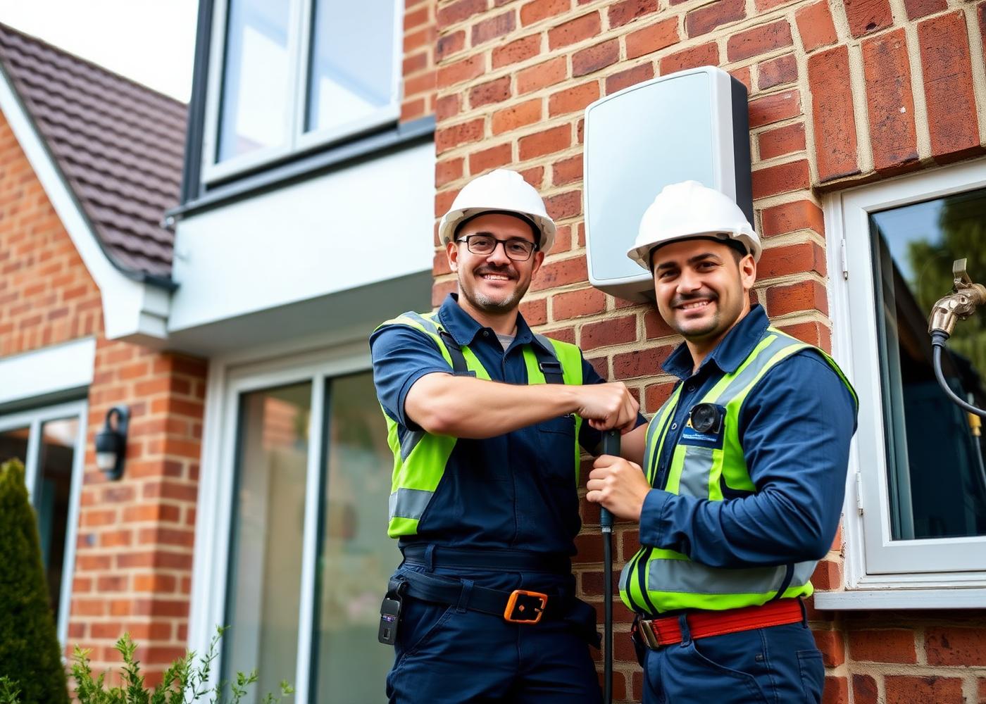 Twee installateurs van EcoInstall plaatsen een laadpaal